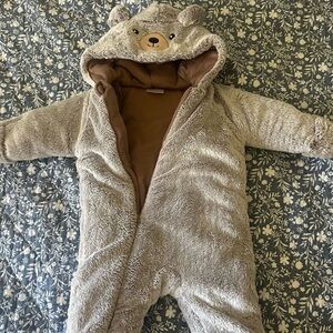Cozy Gray Bear Hooded Kids One Piece.